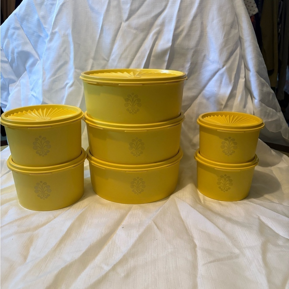 Vintage Tupperware Yellow Canister Collection Set of 7